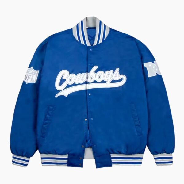 Dallas Cowboys Gray and White Rib Bomber Blue Jacket
