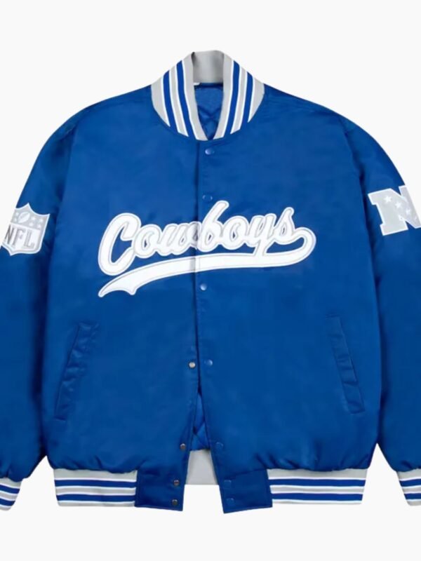 Dallas Cowboys Gray and White Rib Bomber Blue Jacket