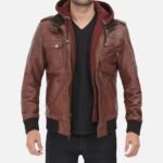 Dark Brown Bomber Jacket with Hood