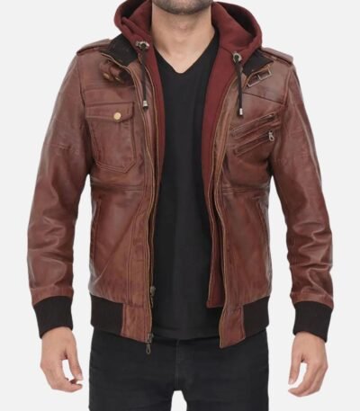 Dark Brown Bomber Jacket with Hood