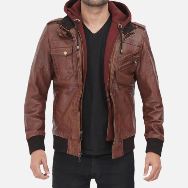 Dark Brown Bomber Jacket with Hood