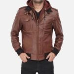 Dark Brown Bomber Jacket with Hood