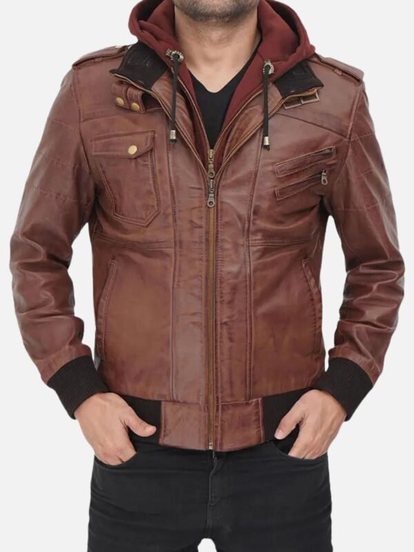 Dark Brown Bomber Jacket with Hood
