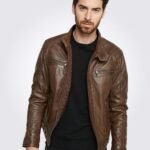 Dark Brown Hooded Motorcycle Leather Jacket