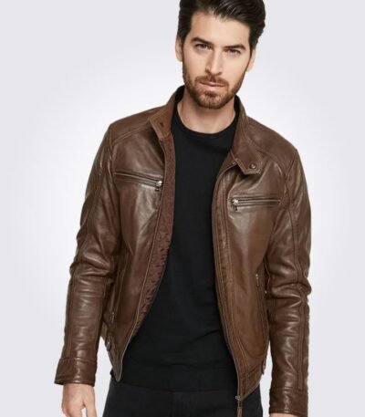 Dark Brown Hooded Motorcycle Leather Jacket