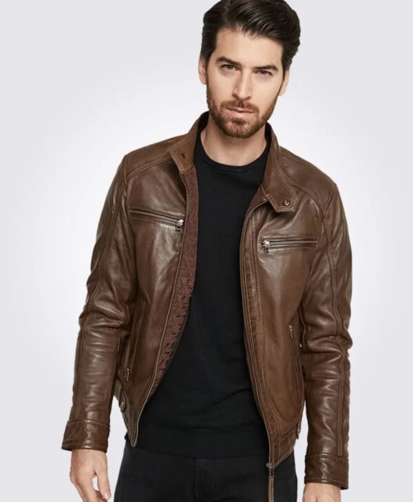 Dark Brown Hooded Motorcycle Leather Jacket