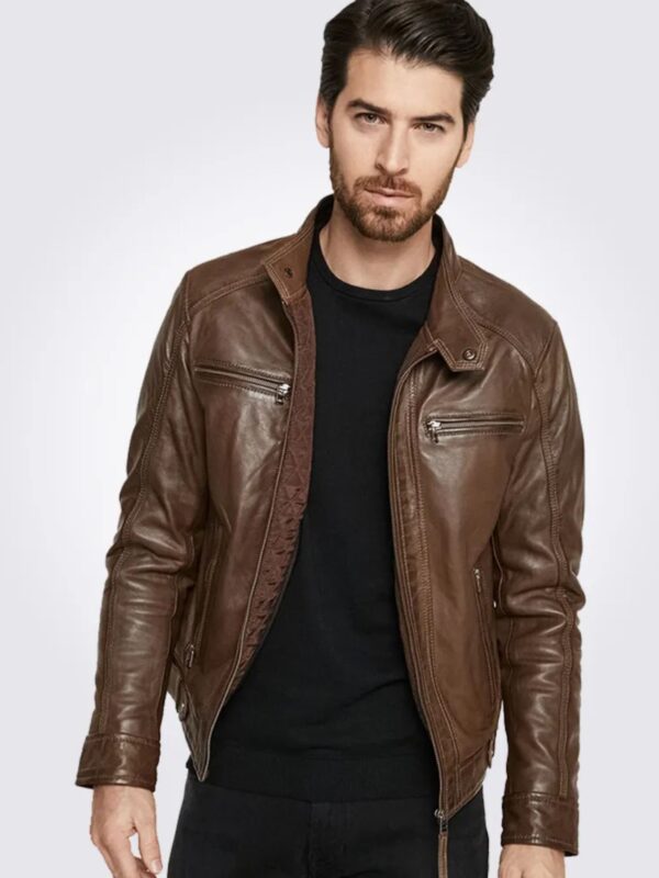 Dark Brown Hooded Motorcycle Leather Jacket