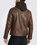 Dark Brown Hooded Motorcycle Leather Jacket