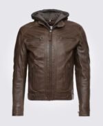 Dark Brown Hooded Motorcycle Leather Jacket