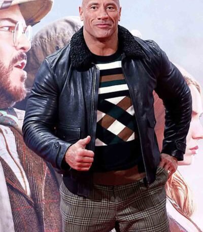 Designer Dwayne Johnson Leather Jacket Faux Fur Collar