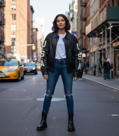 Elegant Black American Flag Vintage Leather Jacket