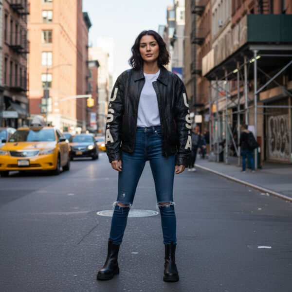 Elegant Black American Flag Vintage Leather Jacket