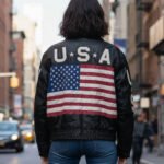 Elegant Black American Flag Vintage Leather Jacket