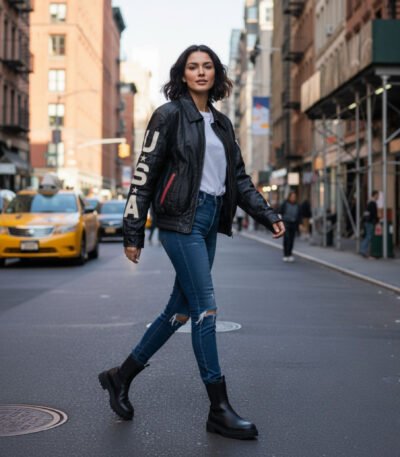 Elegant Black American Flag Vintage Leather Jacket