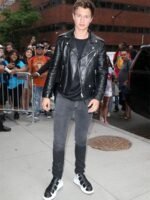 Elegant Black Ansel Elgort Leather Jacket