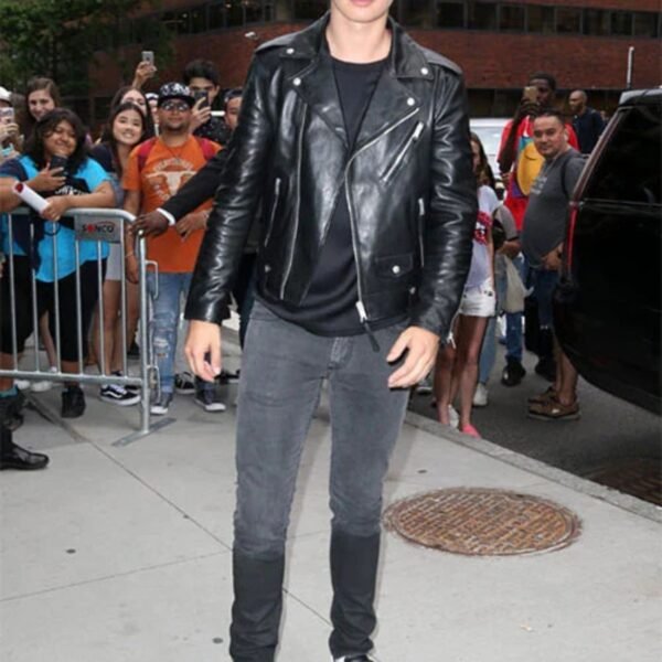 Elegant Black Ansel Elgort Leather Jacket