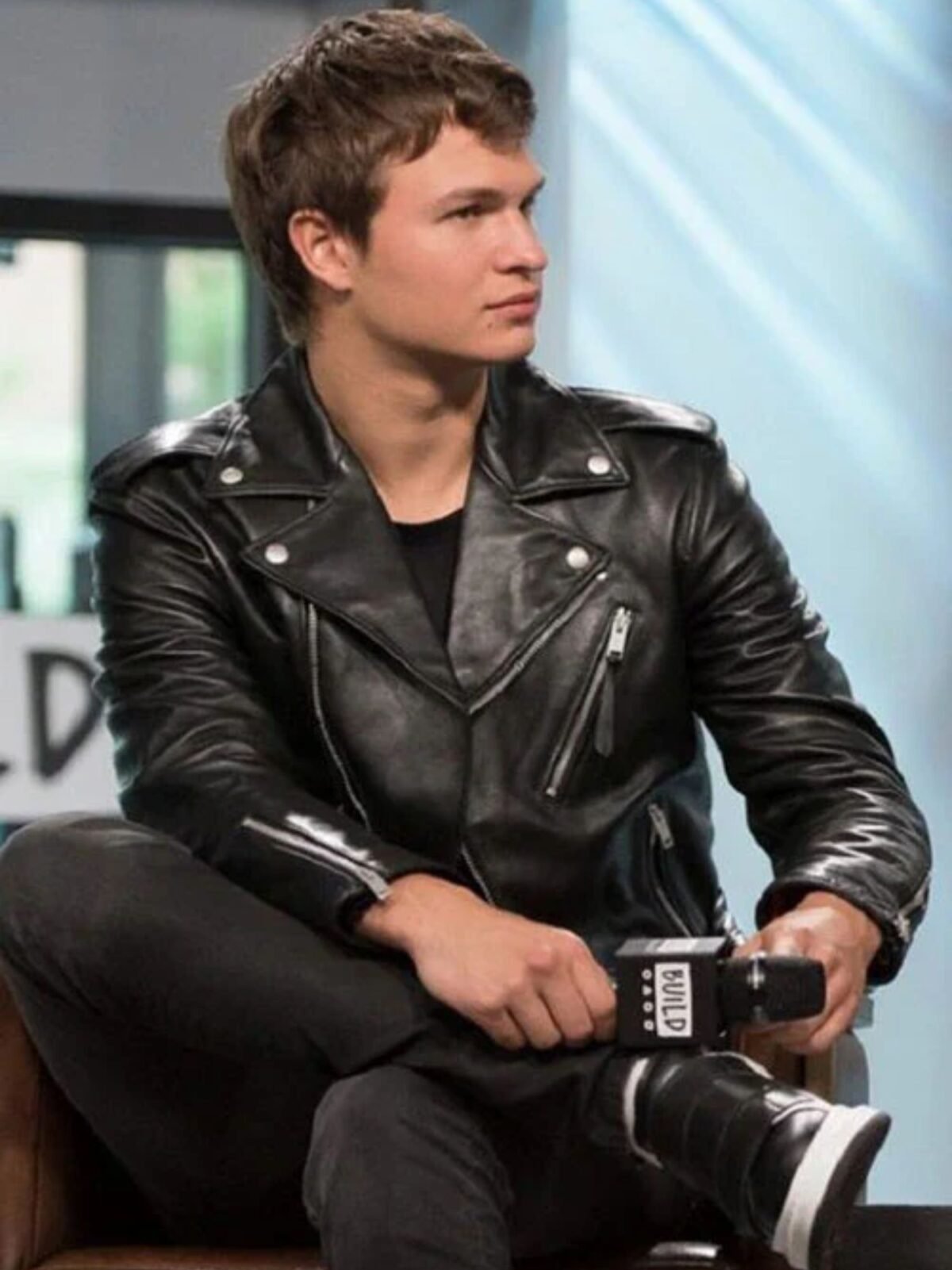 Elegant Black Ansel Elgort Leather Jacket