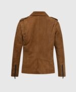Elegant Caramel Brown Suede Pure Leather Biker Jacket