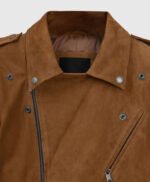 Elegant Caramel Brown Suede Pure Leather Biker Jacket
