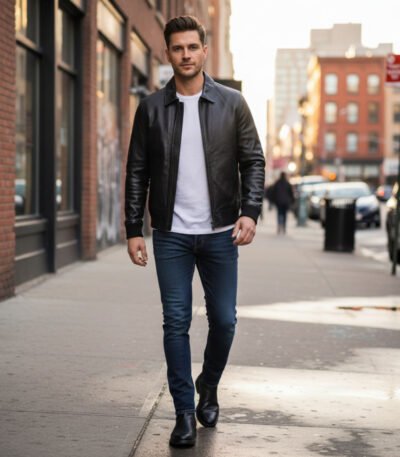 Elegant Moto Bomber Men's Leather Jacket