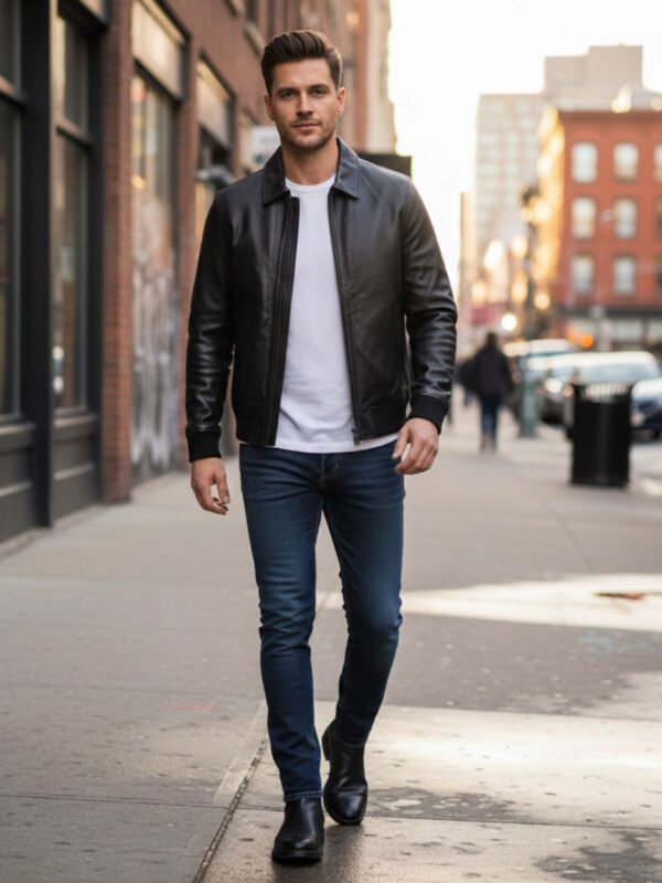Elegant Moto Bomber Men's Leather Jacket
