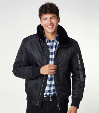Faux Fur Imitation Classic Black Men's Winter Premium Jacket