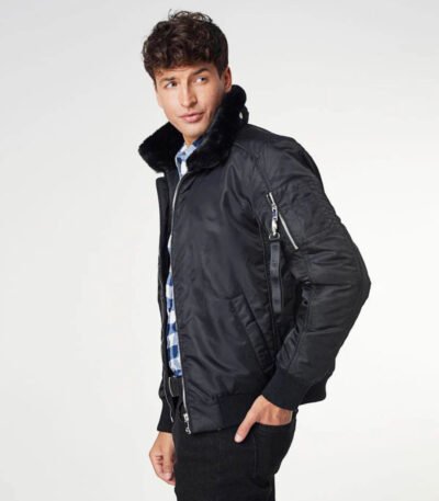 Faux Fur Imitation Classic Black Men's Winter Premium Jacket