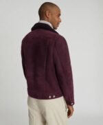 Faux Shearling Collar Real Suede Trucker Stylish Leather Jacket