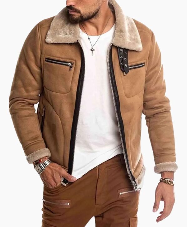 Faux Shearling Real Suede Stylish Leather Jacket For Mens