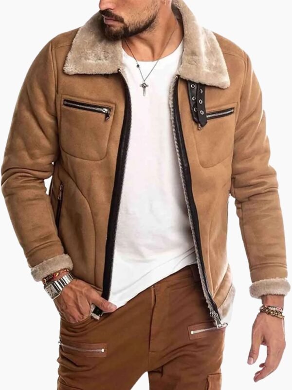 Faux Shearling Real Suede Stylish Leather Jacket For Mens