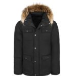 Faux shearling Detachable Hood Classic Style Men's Winter Jacket Black
