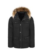 Faux shearling Detachable Hood Classic Style Men's Winter Jacket Black