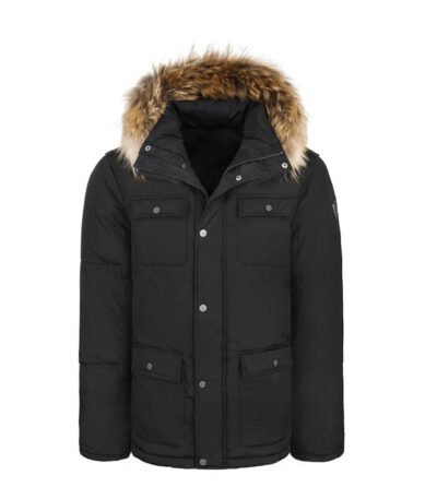 Faux shearling Detachable Hood Classic Style Men's Winter Jacket Black