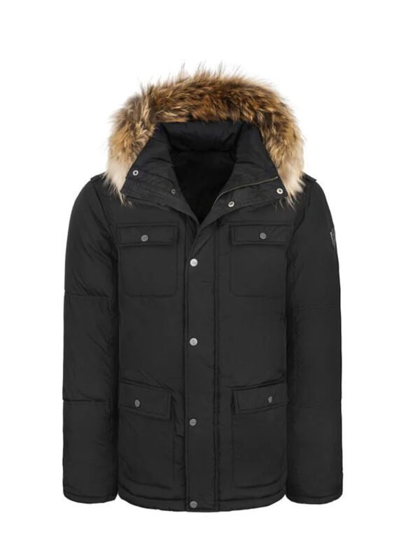 Faux shearling Detachable Hood Classic Style Men's Winter Jacket Black