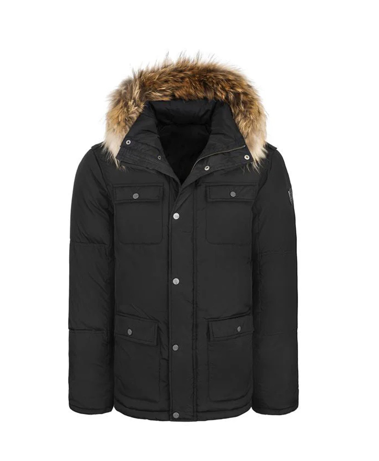 Faux shearling Detachable Hood Classic Style Men's Winter Jacket Black Faux shearling Detachable Hood Classic Style Men's Winter Jacket Black