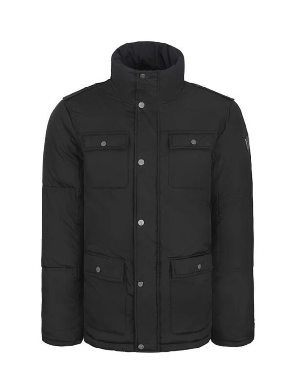 Faux shearling Detachable Hood Classic Style Men's Winter Jacket Black