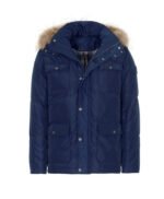 Faux shearling Detachable Hood Classic Style Men's Winter Jacket Blue
