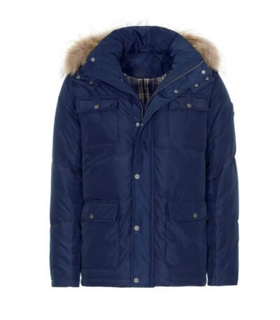 Faux shearling Detachable Hood Classic Style Men's Winter Jacket Blue