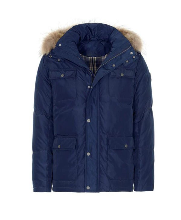 Faux shearling Detachable Hood Classic Style Men's Winter Jacket Blue