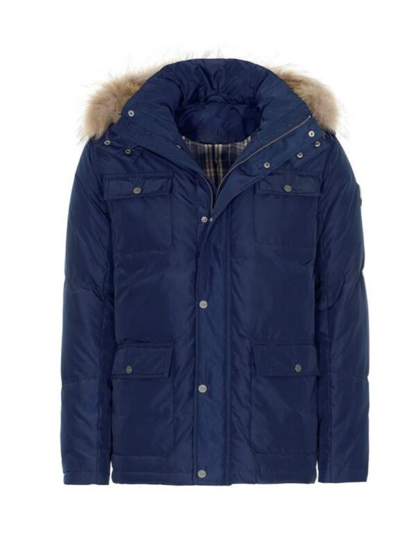 Faux shearling Detachable Hood Classic Style Men's Winter Jacket Blue