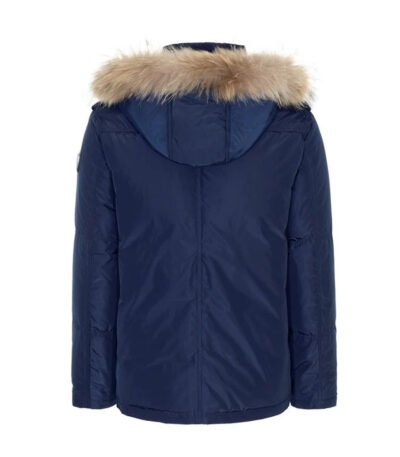 Faux shearling Detachable Hood Classic Style Men's Winter Jacket Blue