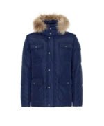Faux shearling Detachable Hood Classic Style Men's Winter Jacket Blue