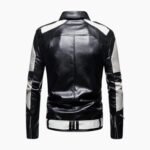 Genuine Leather Black and White Color Race Biker Lapel Jacket