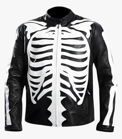 Halloween Special Spooky Skeleton Bones Cosplay Black Leather Jacket