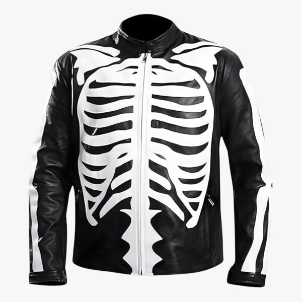 Halloween Special Spooky Skeleton Bones Cosplay Black Leather Jacket