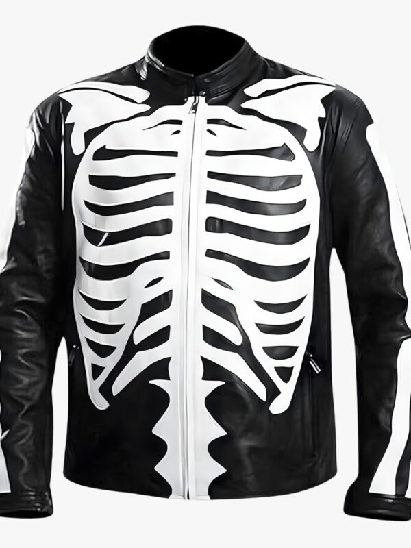Halloween Special Spooky Skeleton Bones Cosplay Black Leather Jacket