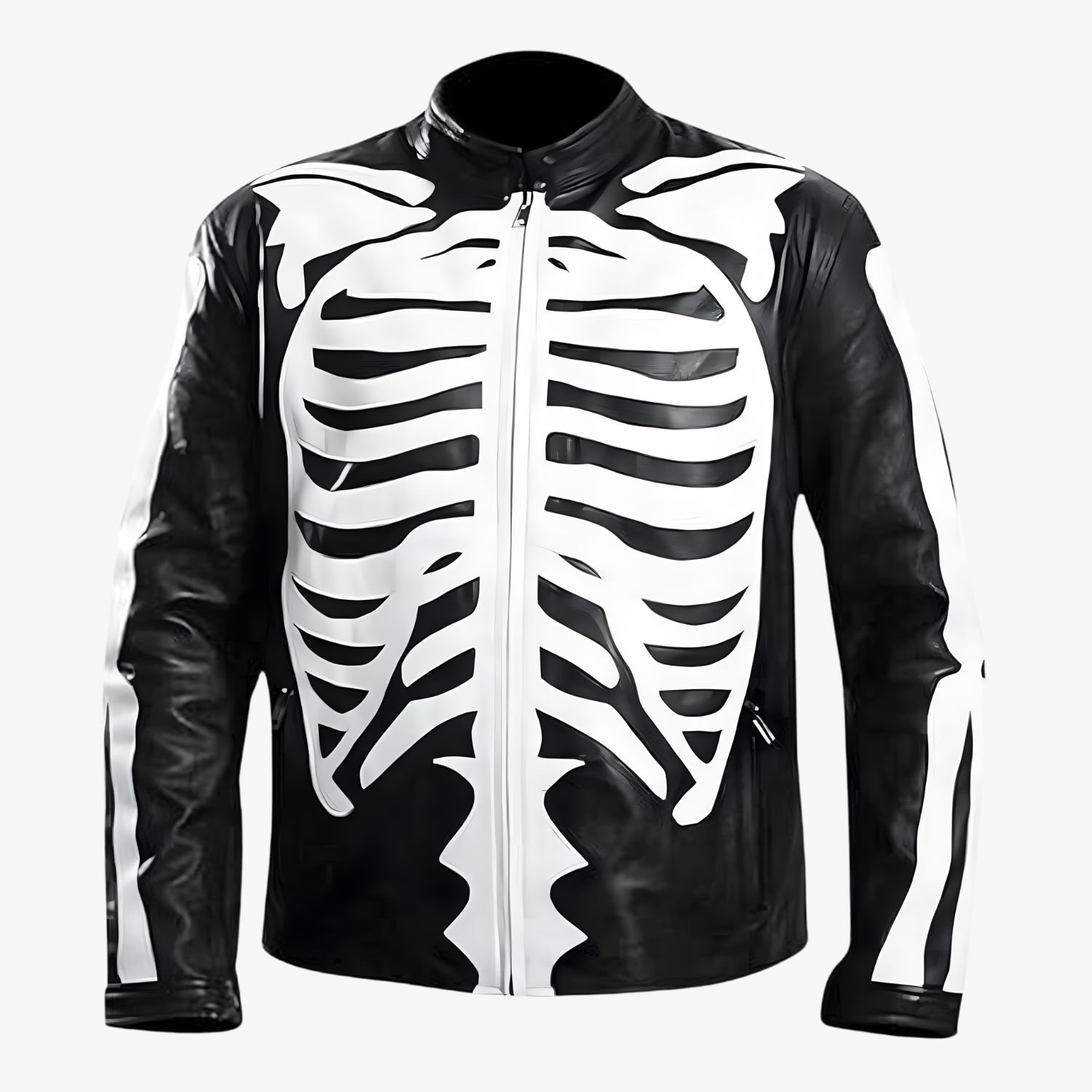 Halloween Special Spooky Skeleton Bones Cosplay Black Leather Jacket Halloween Special Spooky Skeleton Bones Cosplay Black Leather Jacket