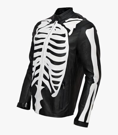 Halloween Special Spooky Skeleton Bones Cosplay Black Leather Jacket