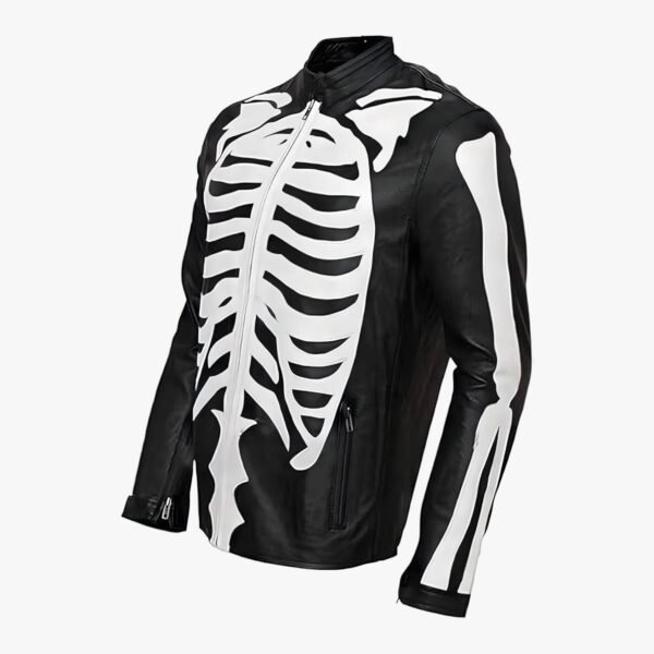 Halloween Special Spooky Skeleton Bones Cosplay Black Leather Jacket
