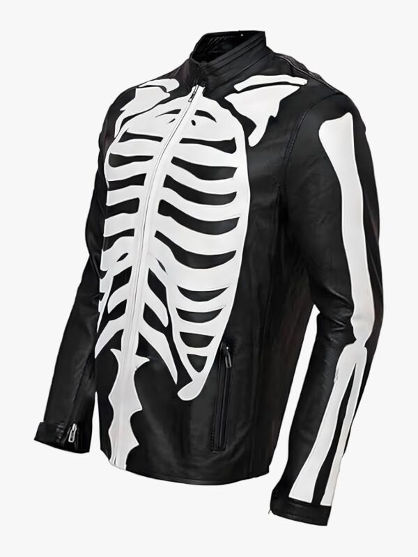 Halloween Special Spooky Skeleton Bones Cosplay Black Leather Jacket